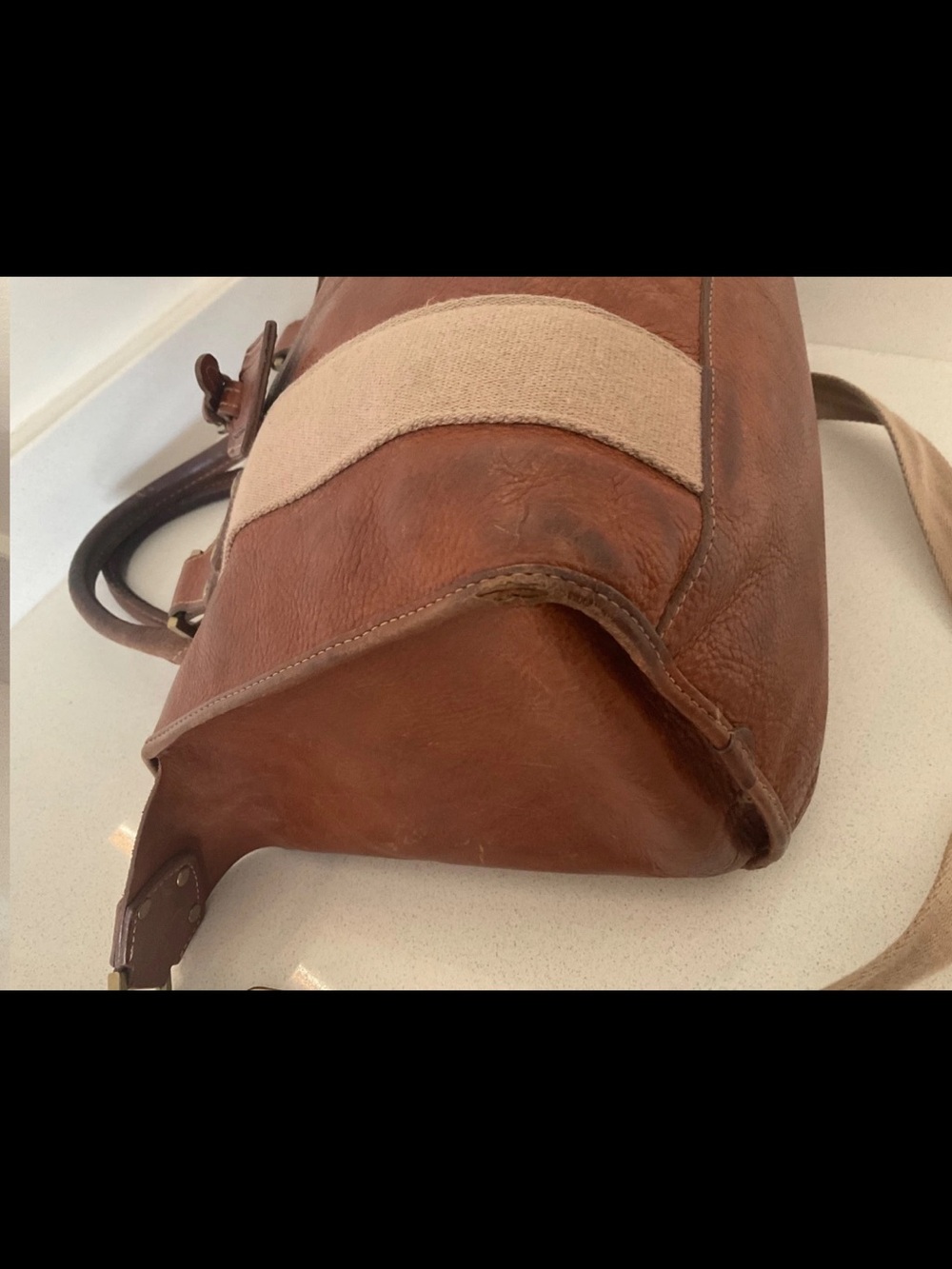 Mulberry Brown Leather and Beige Canvas Satchel - Picture 6 of 16